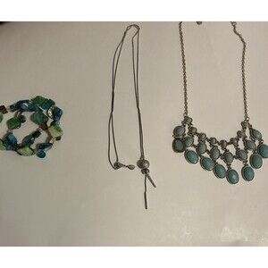 Assorted Lot Of Fashion Jewelry  Necklaces Silver Tone/ Beads & Two Bracelets